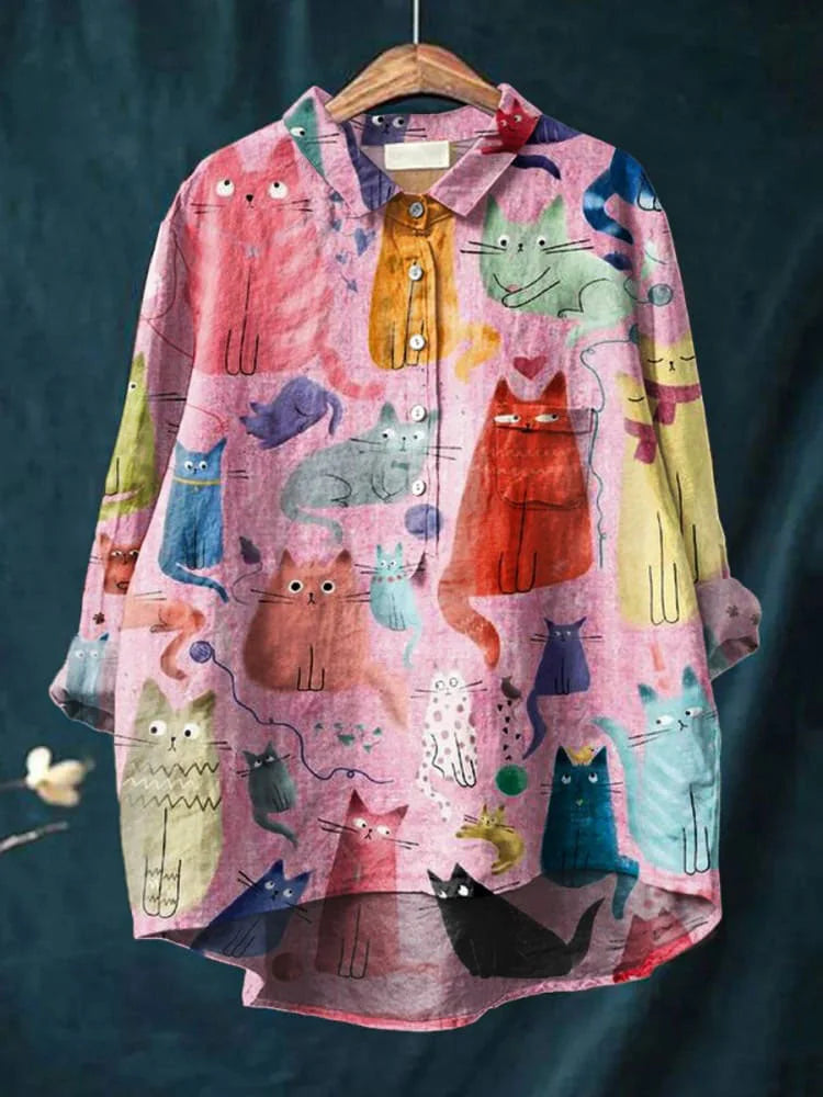 桜の花猫アートTシャツ